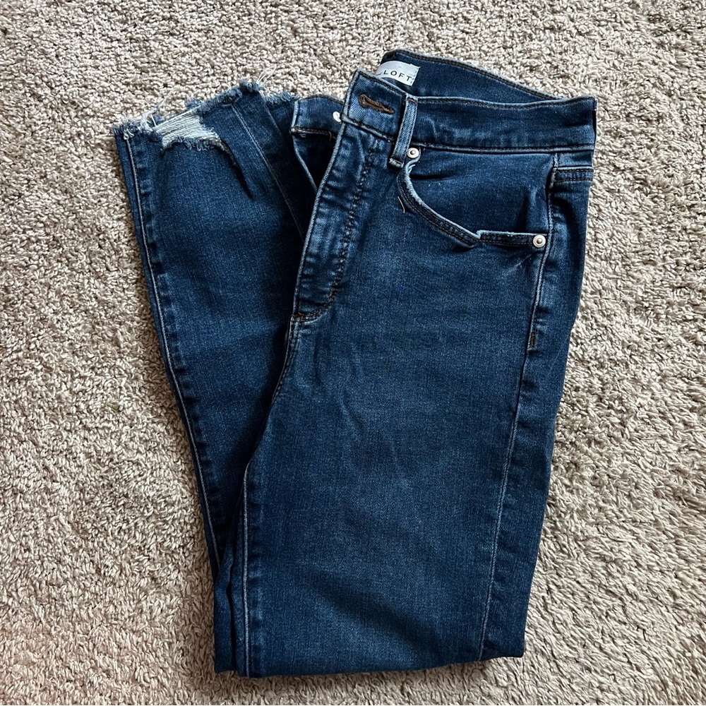Loft Petite Chewed Hem High Rise Skinny Jeans